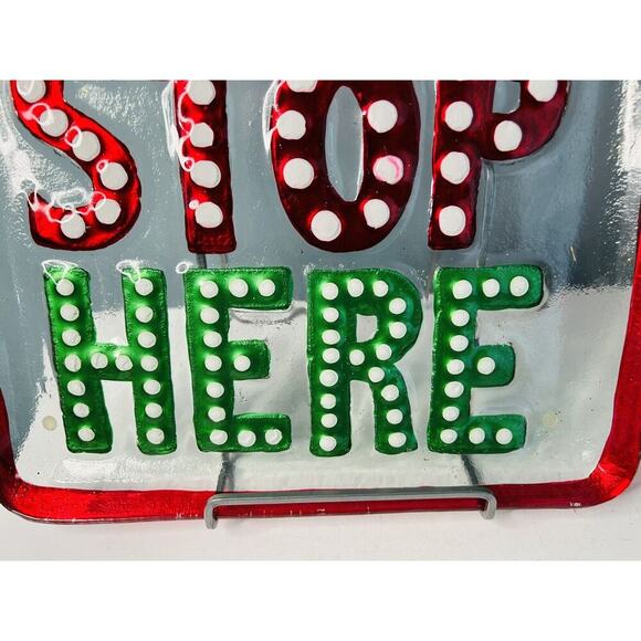 17” x 12” Large Christmas Serving Platter Infused Glass 14" Santa Stops Here - Picture 7 of 8